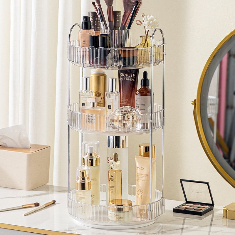 Rotating Multi-Tier makeup Organizer Space-Saving Vanity Countertop Cosmetics and Toiletries Storage Rack