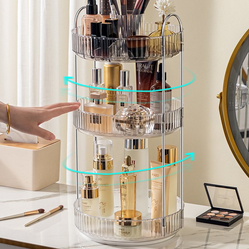 Rotating Multi-Tier makeup Organizer Space-Saving Vanity Countertop Cosmetics and Toiletries Storage Rack