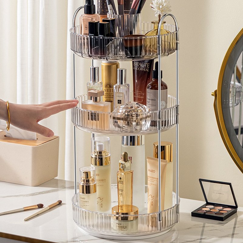 Rotating Multi-Tier makeup Organizer Space-Saving Vanity Countertop Cosmetics and Toiletries Storage Rack
