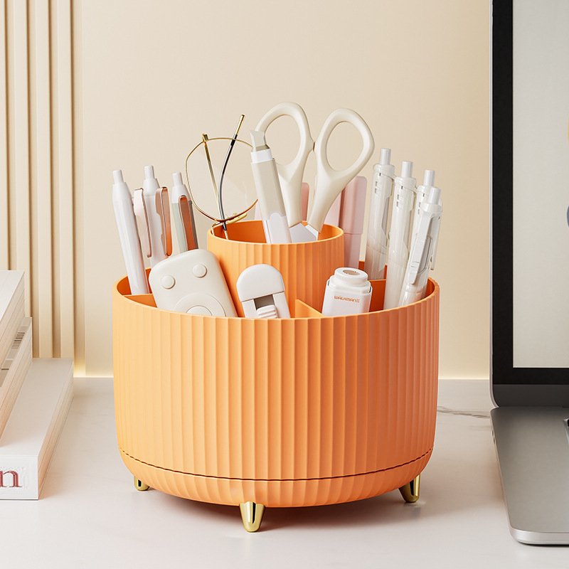 Desk Pencil Pen Holder, 5 Slots 360 Degree Rotating Desk Pen Organizers for Desk Desktop Storage Stationery Supplies Cup Pot