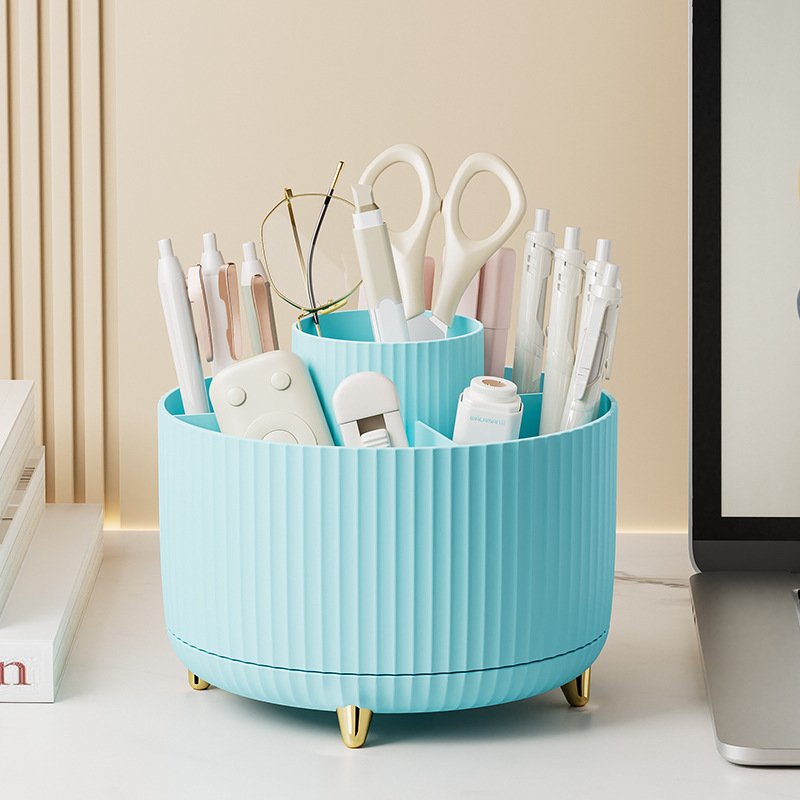 Desk Pencil Pen Holder, 5 Slots 360 Degree Rotating Desk Pen Organizers for Desk Desktop Storage Stationery Supplies Cup Pot