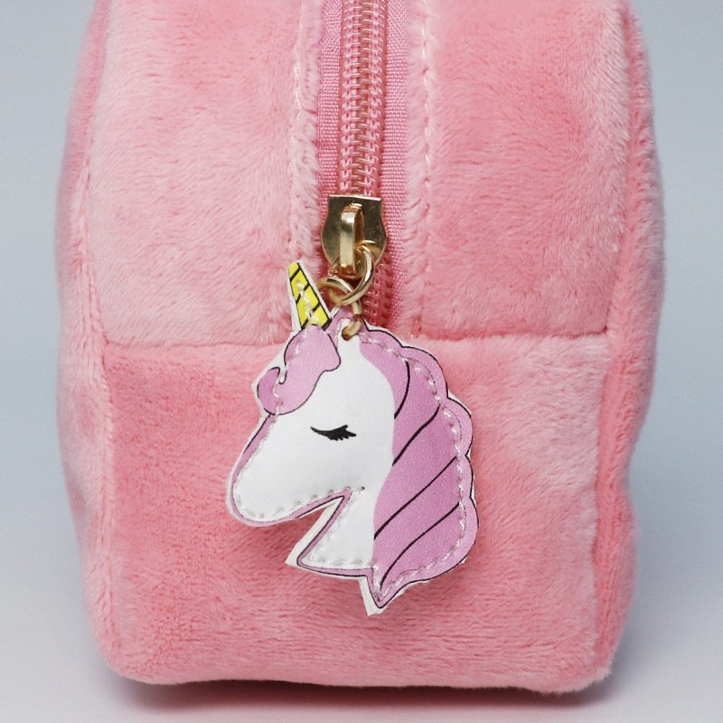 High Quality Custom Logo Square Plush Makeup Bag With Personalized Zip Puller , Velvet Cosmetic Bag Small Travel Makeup Pouch*