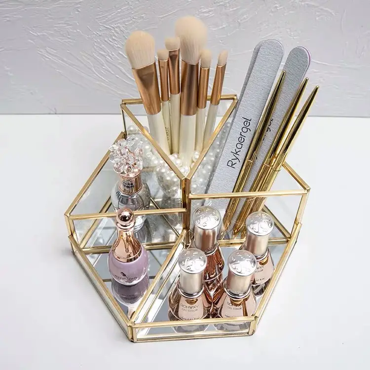 Hot Sale Vintage Golden Rotating Makeup Organizer Spinning Cosmetic Storage Box