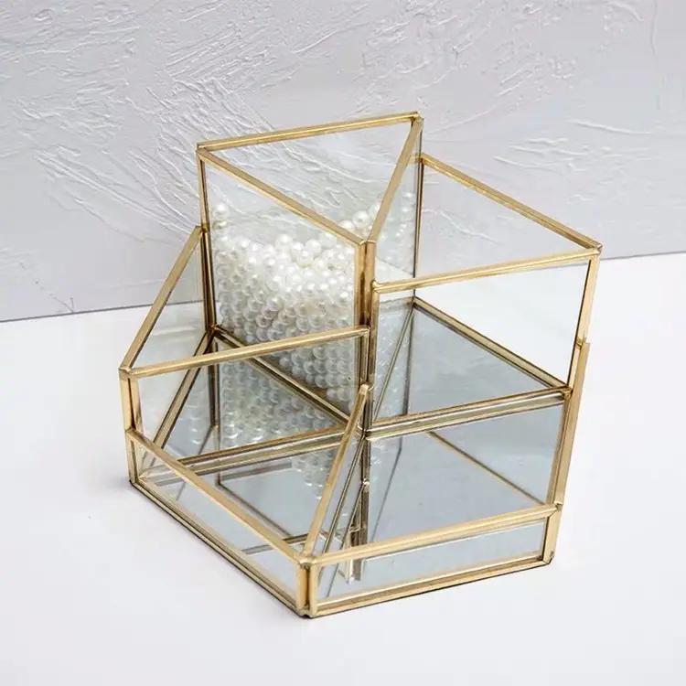 Hot Sale Vintage Golden Rotating Makeup Organizer Spinning Cosmetic Storage Box