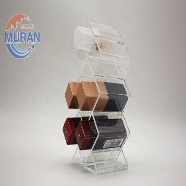 Slanted 3 Tiers Acrylic Lip Balm Display Holder Slant Back Clear Lip Gloss Display Stand Clear Angled Cosmetic Lipstick Rack