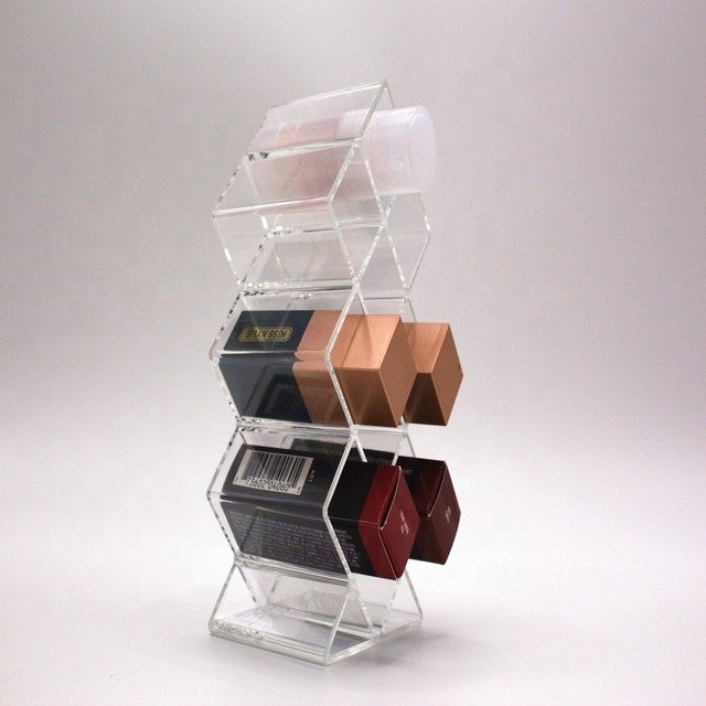 Slanted 3 Tiers Acrylic Lip Balm Display Holder Slant Back Clear Lip Gloss Display Stand Clear Angled Cosmetic Lipstick Rack