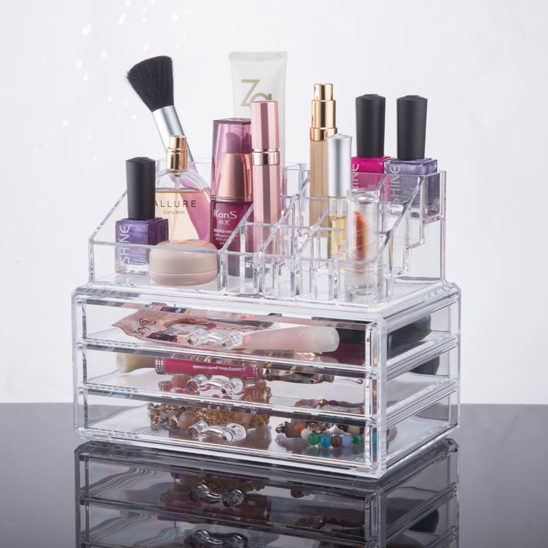Acrylic Makeup Organizer 3 Pieces Set Cosmetic Storage Jewelry Display Case with 3 Drawers for Brushes Pallet