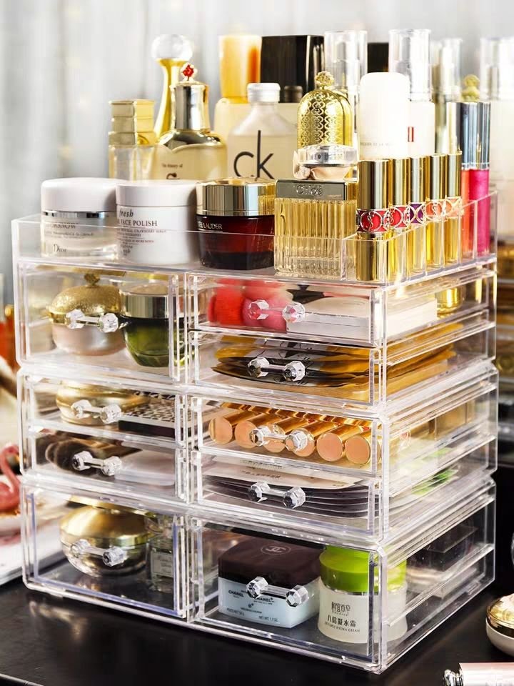 Acrylic Makeup Organizer 3 Pieces Set Cosmetic Storage Jewelry Display Case with 3 Drawers for Brushes Pallet