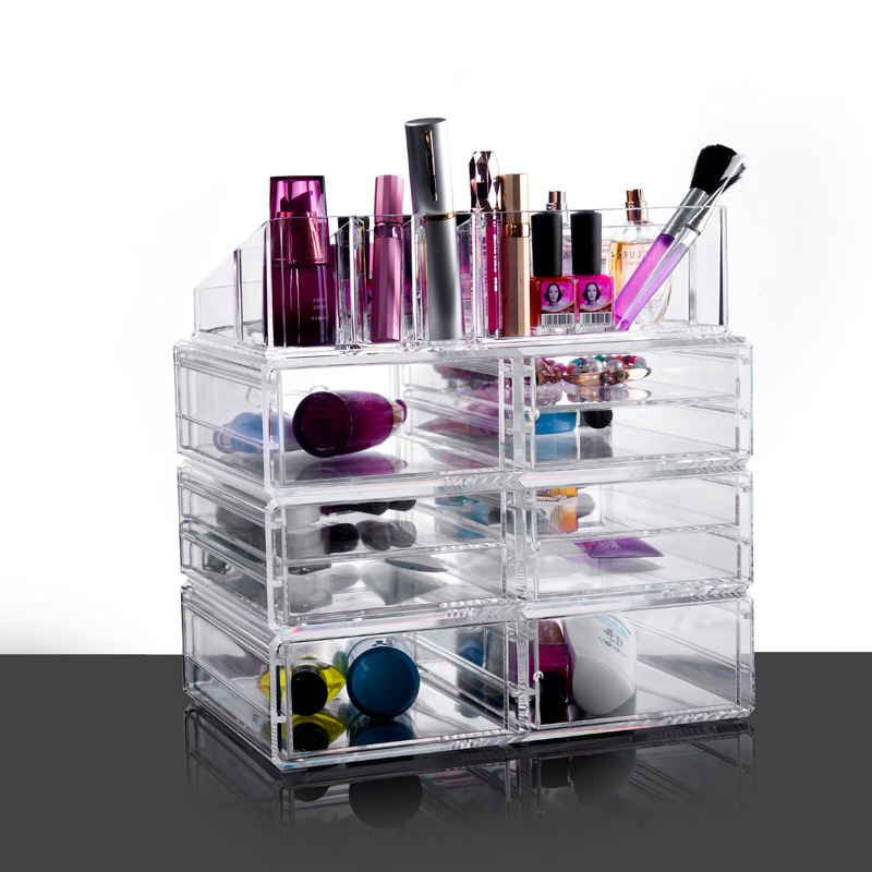 Acrylic Makeup Organizer 3 Pieces Set Cosmetic Storage Jewelry Display Case with 3 Drawers for Brushes Pallet