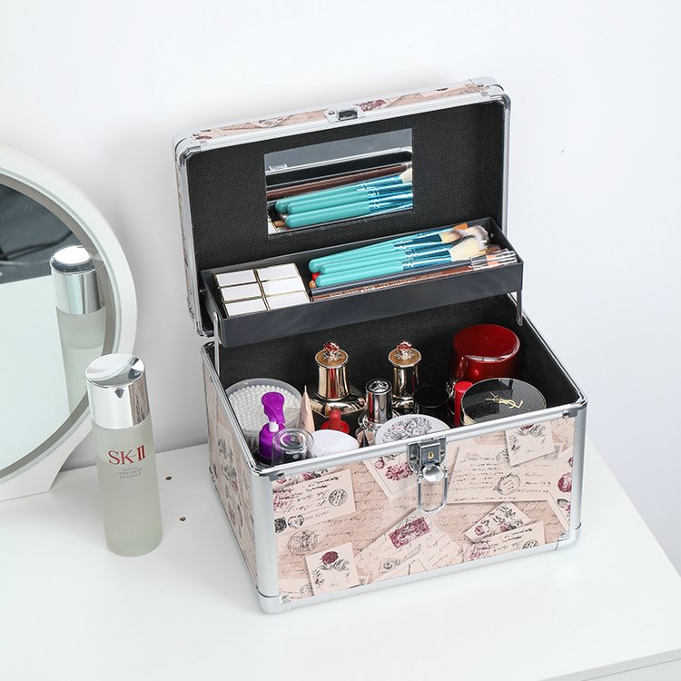 China Custom logo Portable aluminum nail polish storage case carrying cosmetic case with lock