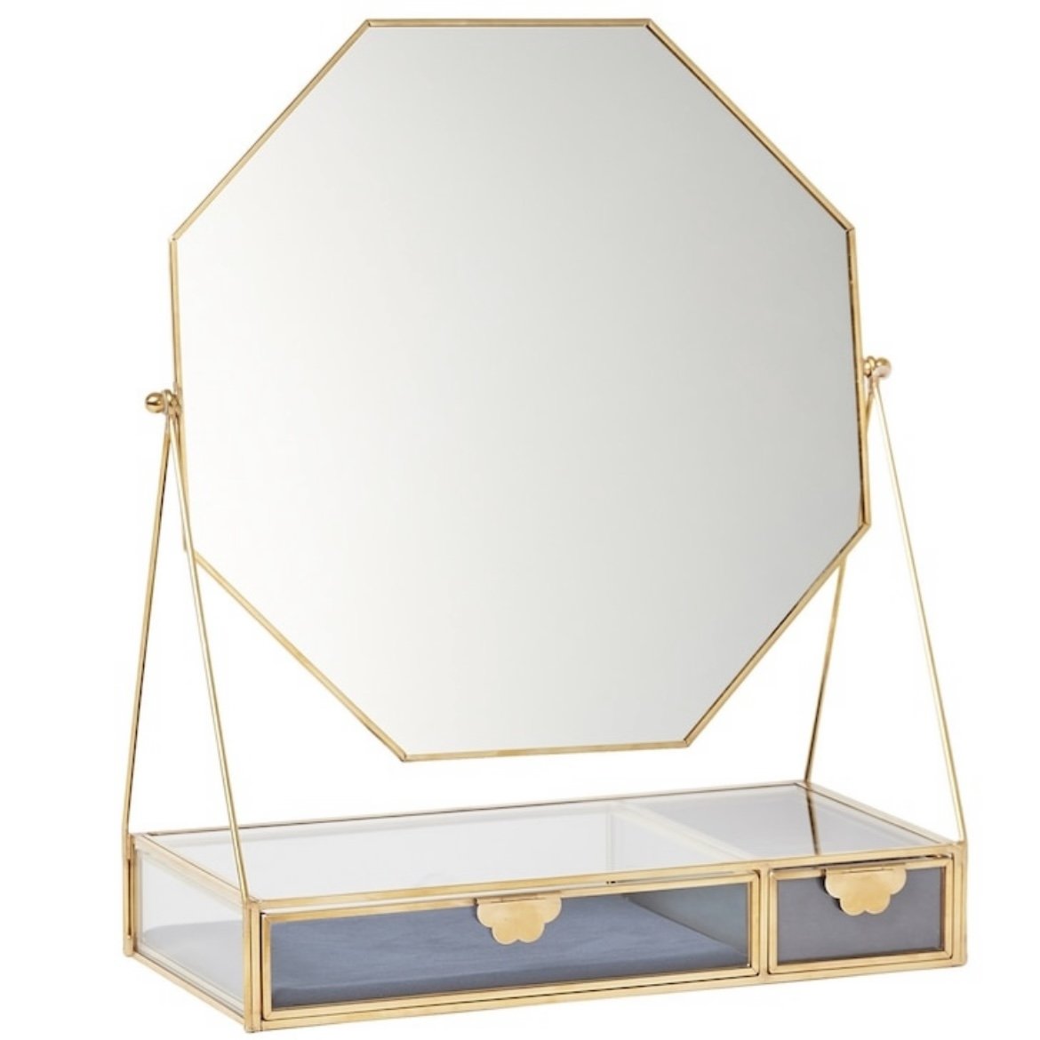 Modern Home Decorative Jewelry Box Table Mirror with Gold Rim Mini Drawers Elegant Women Dressing and Accessories Storage Box