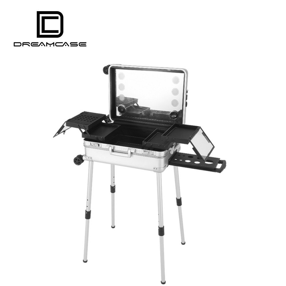 Professional led mirror makeup case all aluminium trolley case with light