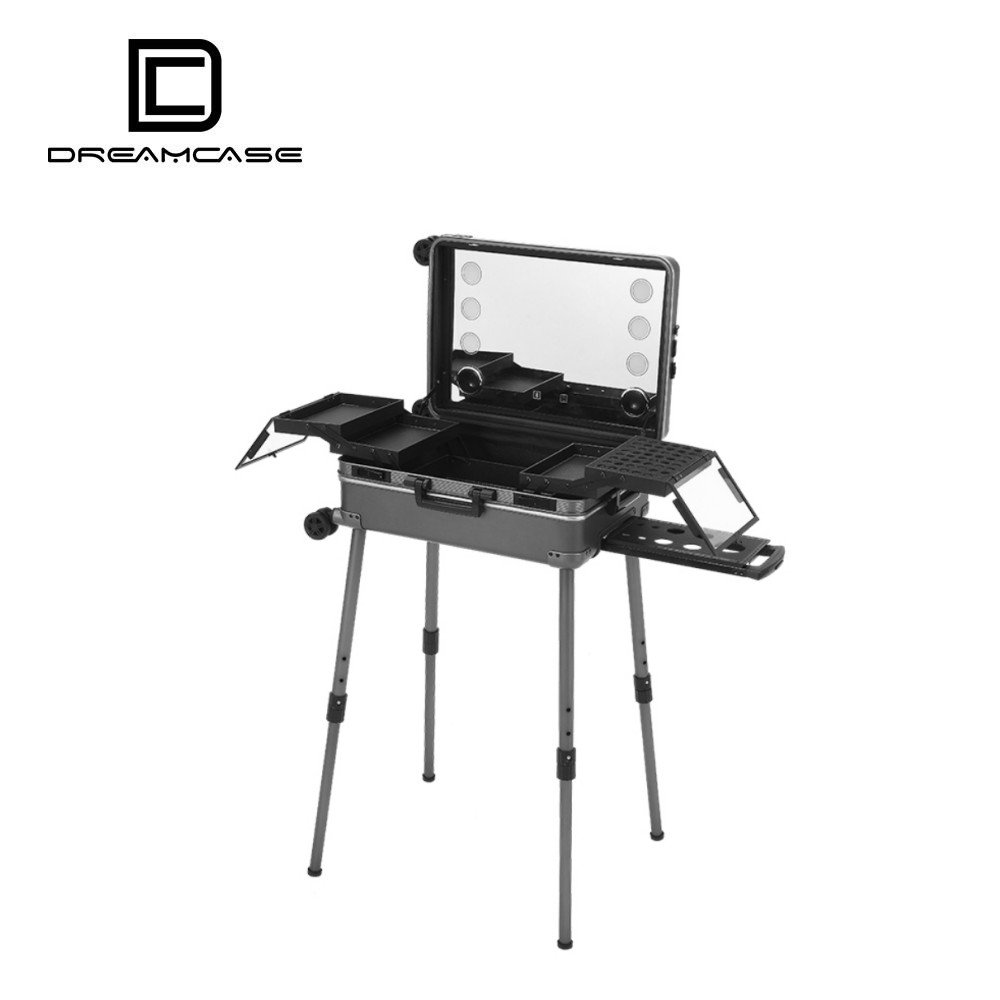 Professional led mirror makeup case all aluminium trolley case with light