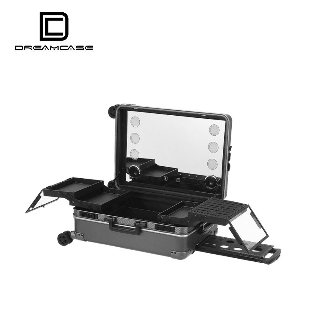 Professional led mirror makeup case all aluminium trolley case with light