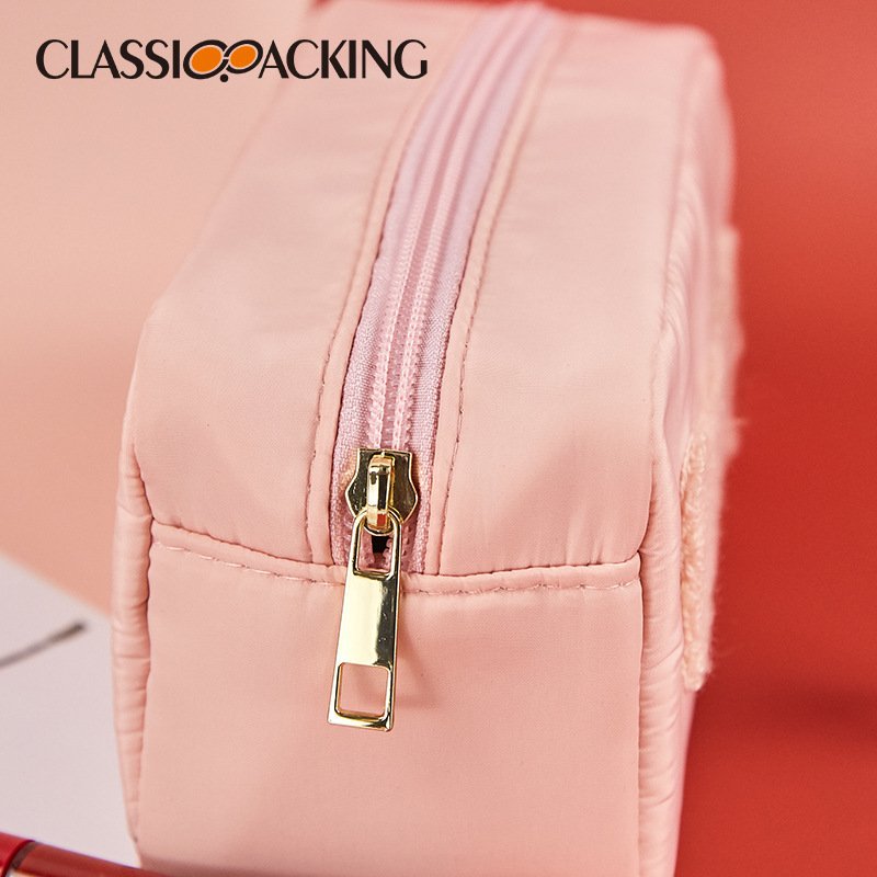 Fashion Pink Towel Embroidered Letter Toiletry Make Up Organizer Makeup Bags Waterproof Large Capacity Travel Cosmetic Bag