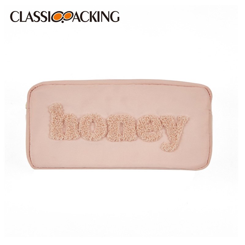 Fashion Pink Towel Embroidered Letter Toiletry Make Up Organizer Makeup Bags Waterproof Large Capacity Travel Cosmetic Bag
