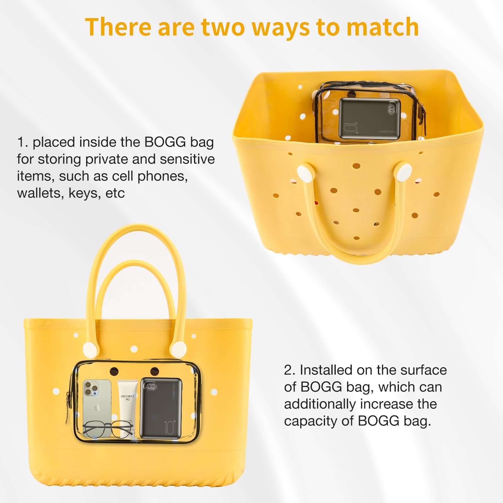 Customized Beach Bag Clear Pocket Decorative Inside Insert Pouch Organizers Bag for Bog Bag