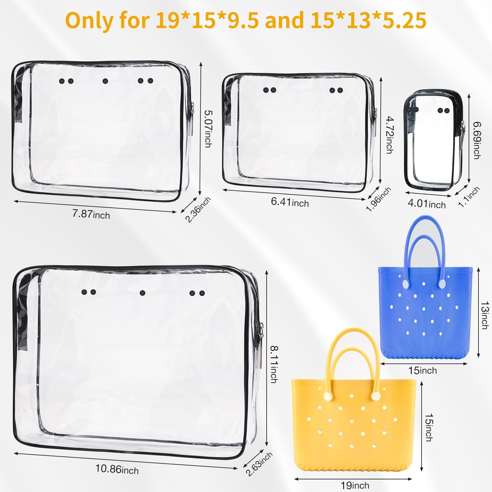 Customized Beach Bag Clear Pocket Decorative Inside Insert Pouch Organizers Bag for Bog Bag