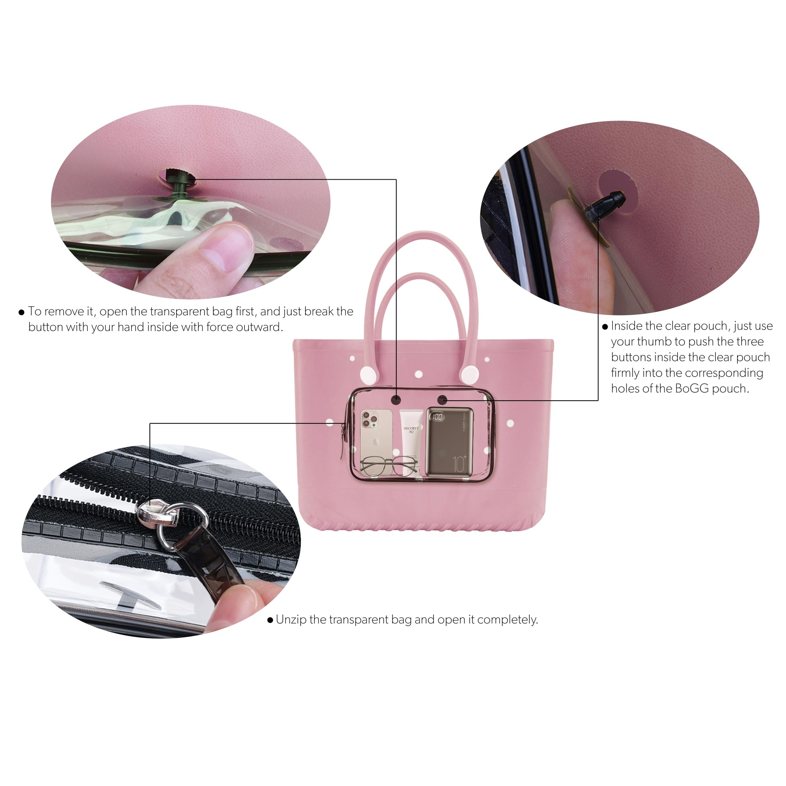 Customized Beach Bag Clear Pocket Decorative Inside Insert Pouch Organizers Bag for Bog Bag