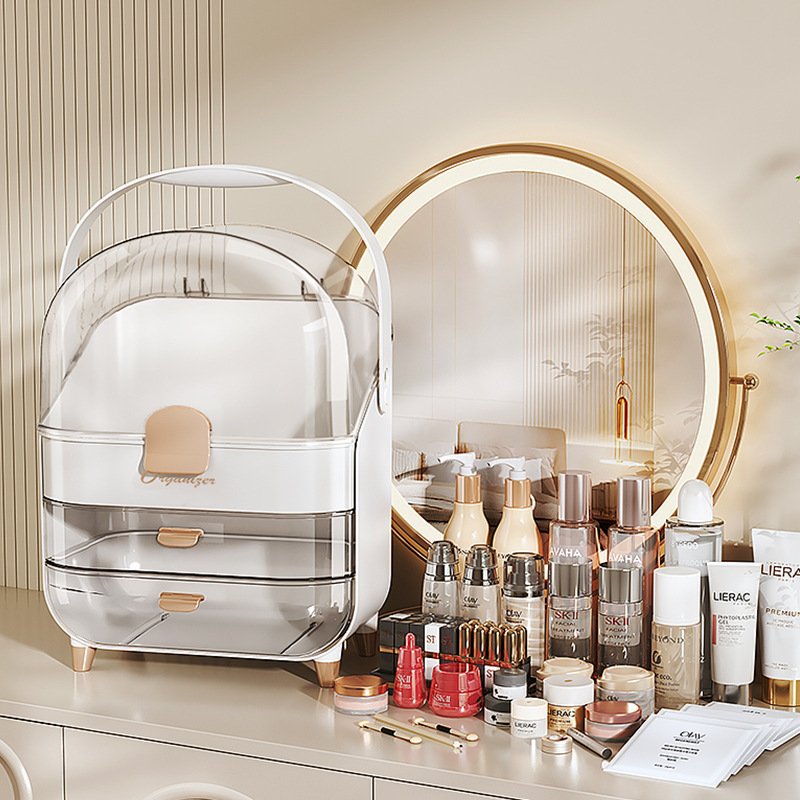 Plastic Portable Desktop Skincare Storage Box Makeup Organizer Display Rack Dustproof Cosmetic Storage Box