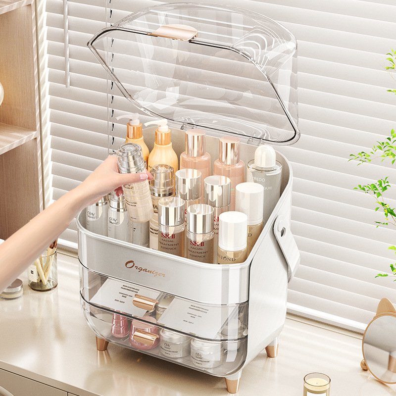 Plastic Portable Desktop Skincare Storage Box Makeup Organizer Display Rack Dustproof Cosmetic Storage Box