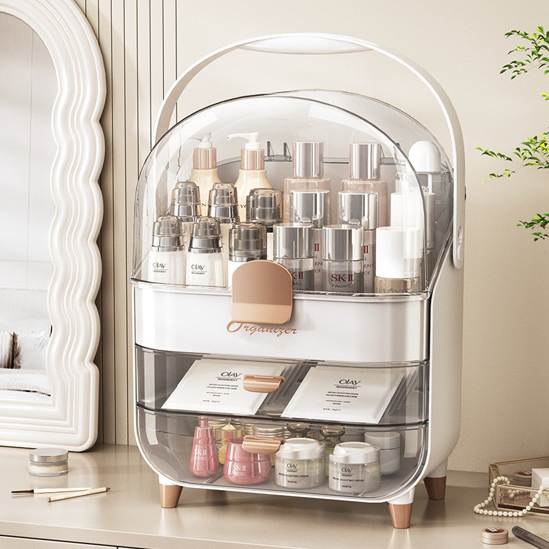 Plastic Portable Desktop Skincare Storage Box Makeup Organizer Display Rack Dustproof Cosmetic Storage Box