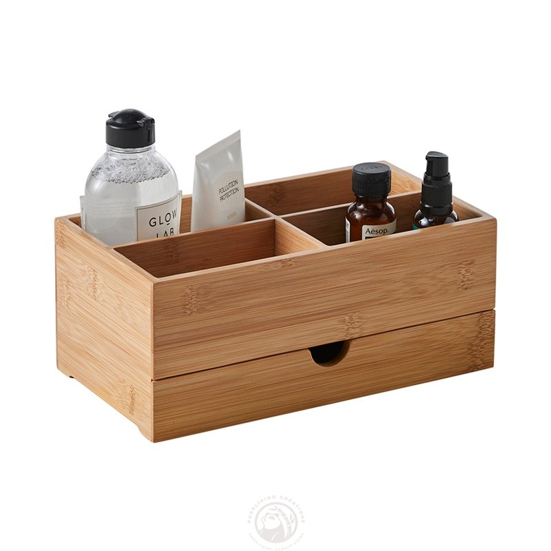 Bamboo Makeup Organizers and Storage box with Drawer for Bathroom Countertop Vanity Storage