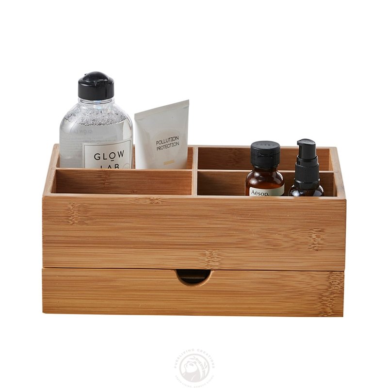 Bamboo Makeup Organizers and Storage box with Drawer for Bathroom Countertop Vanity Storage