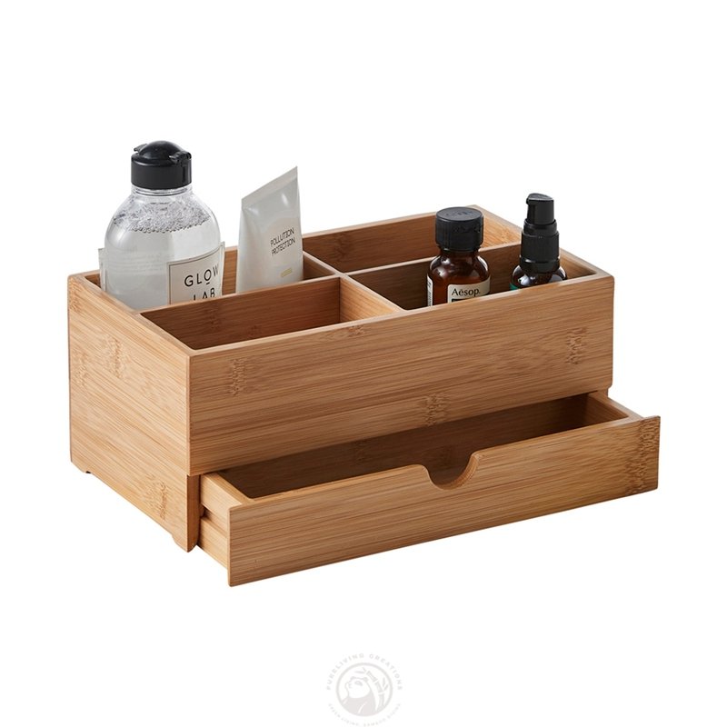 Bamboo Makeup Organizers and Storage box with Drawer for Bathroom Countertop Vanity Storage