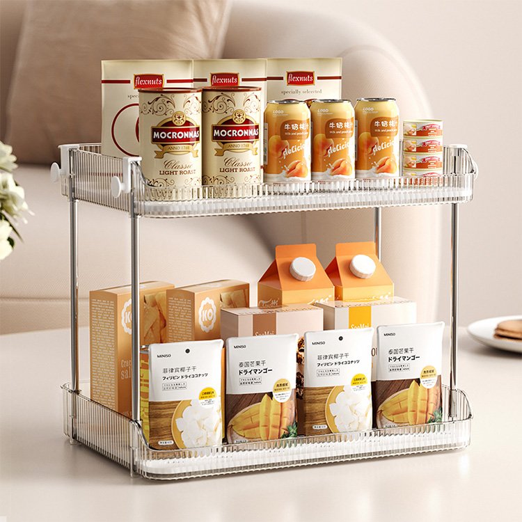 Household plastic clear white 2-tier tea tray drain water coffee cup holder storage rack with hooks