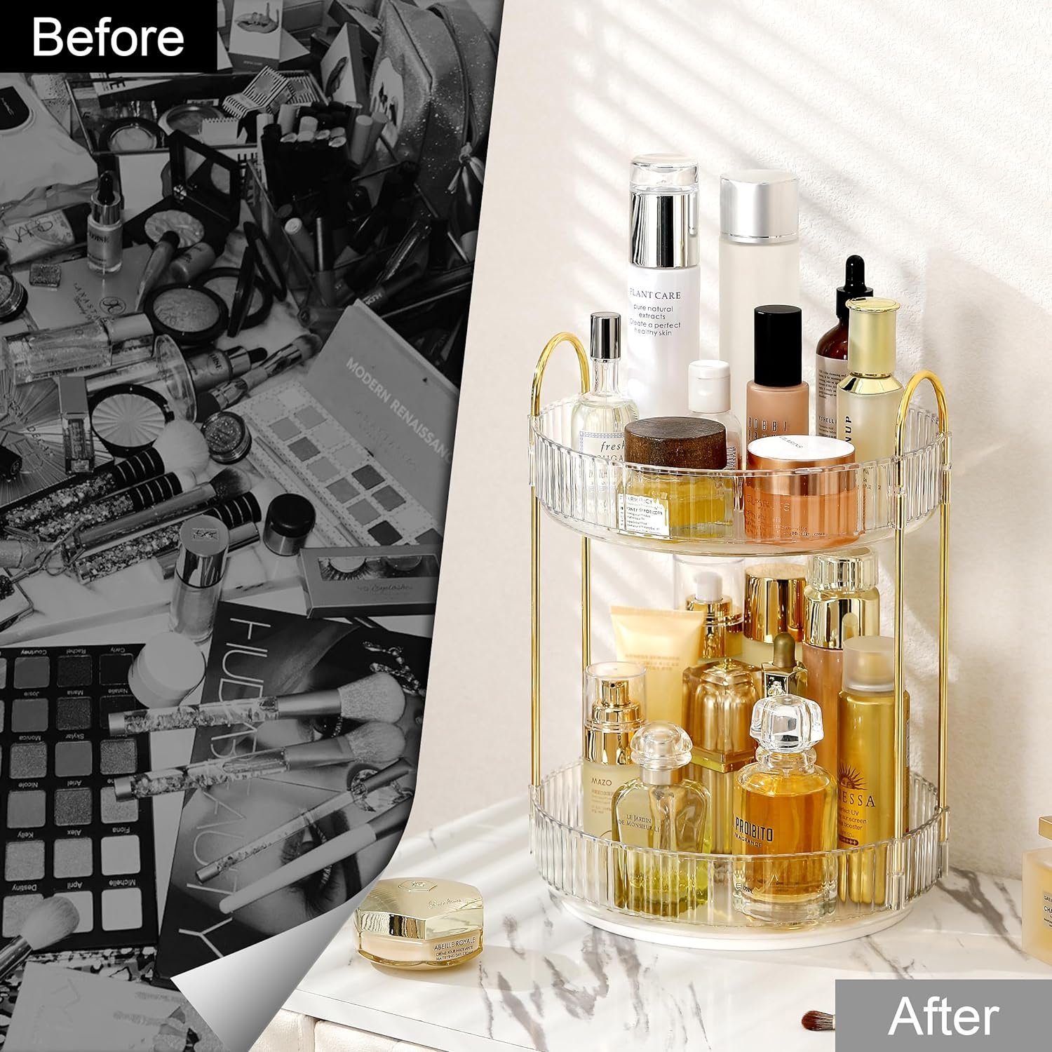 360-rotating makeup organizer for vanity perfume organizer shelf bathroom counter organizer cosmetic storage makeup holder