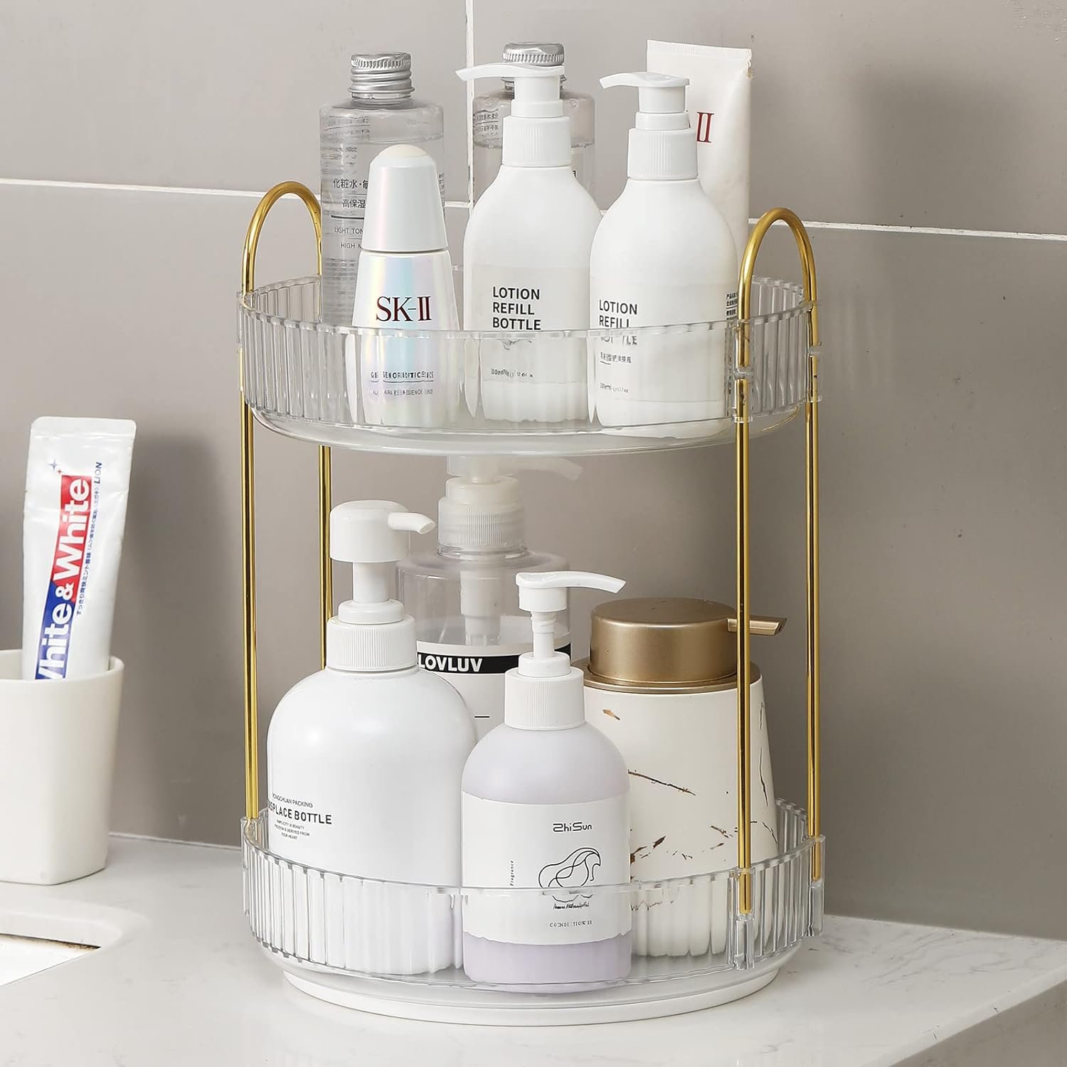 360-rotating makeup organizer for vanity perfume organizer shelf bathroom counter organizer cosmetic storage makeup holder