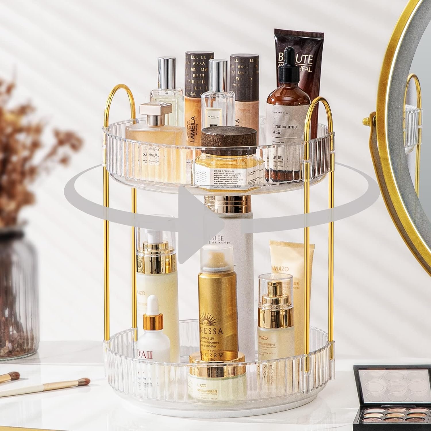 360-rotating makeup organizer for vanity perfume organizer shelf bathroom counter organizer cosmetic storage makeup holder