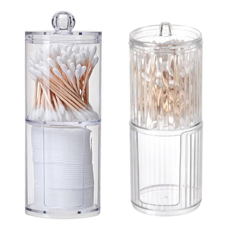 Clear acrylic double-cylinder Stackable cotton ball pads swabs cosmetics organizer storage holder makeup box with lid