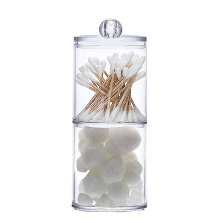 Clear acrylic double-cylinder Stackable cotton ball pads swabs cosmetics organizer storage holder makeup box with lid