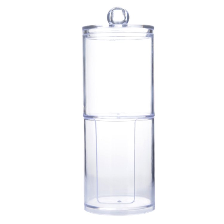 Clear acrylic double-cylinder Stackable cotton ball pads swabs cosmetics organizer storage holder makeup box with lid