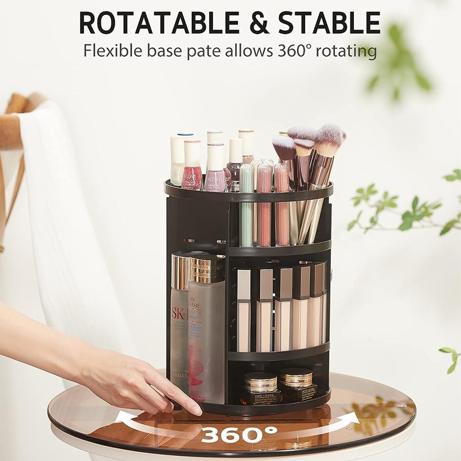 360 rotating makeup organizer wholesale custom good price storage cosmetic box 3 tier rotating makeup organizer