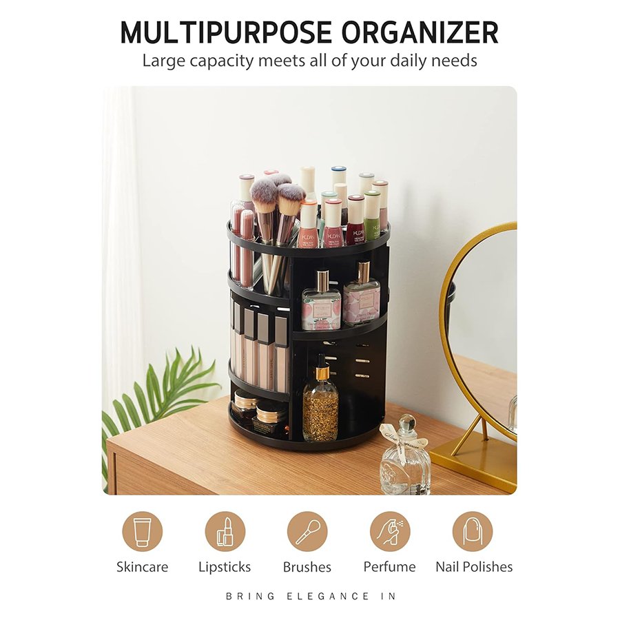 360 rotating makeup organizer wholesale custom good price storage cosmetic box 3 tier rotating makeup organizer