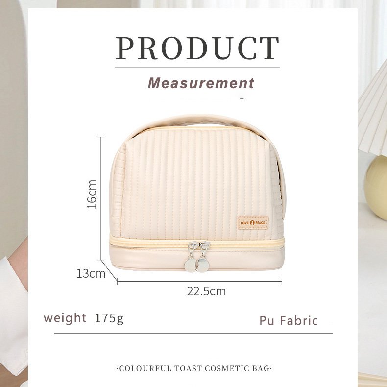 Custom Cream Toast Large Makeup Bag PU Leather Bathroom Makeup Brush Bag for Women Portable Cosmetic Purse