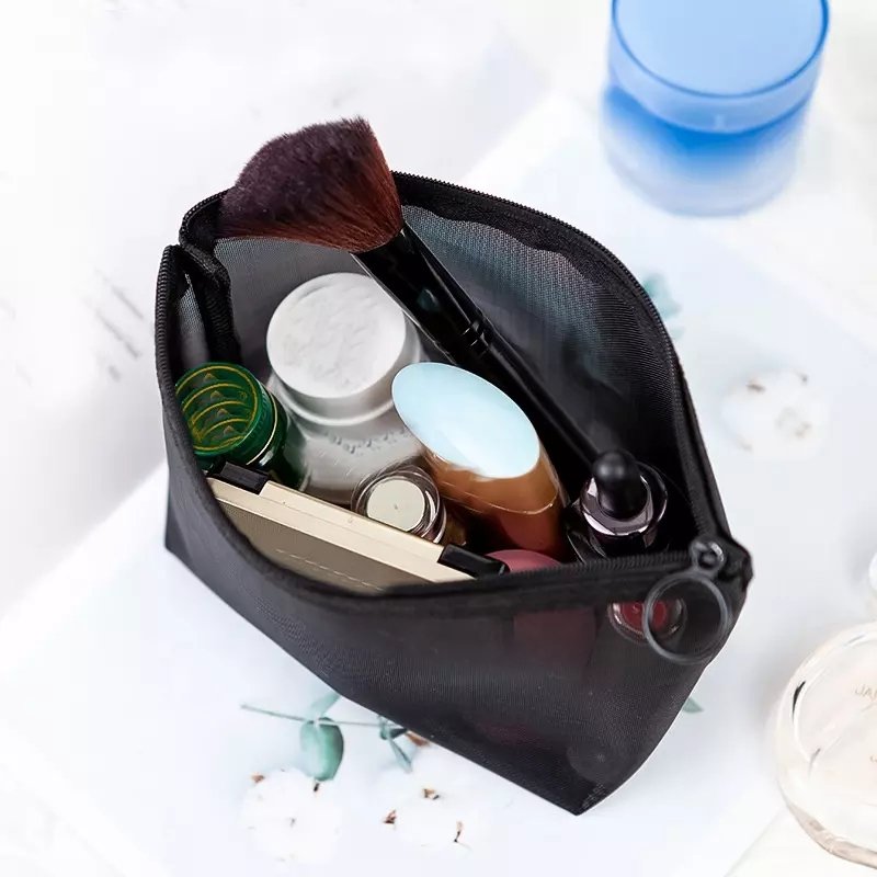 Mesh Women Cosmetic Bag Travel Zipper Clear Makeup Case Make up Organizer Storage Pouch Wash Toiletry Beauty Bag Transparent