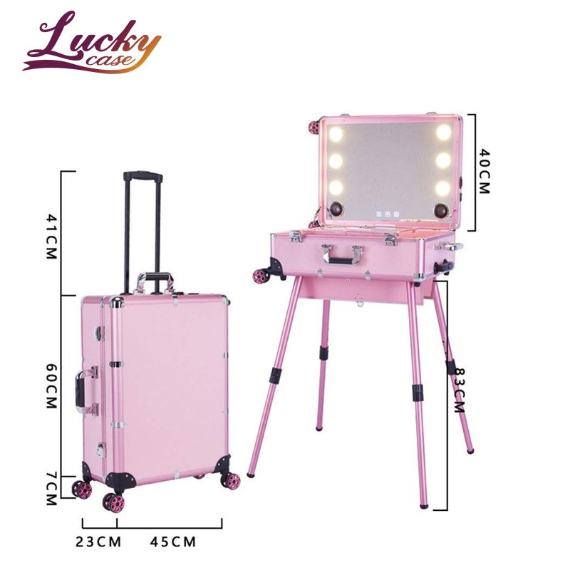 Trolley Makeup Case With Full Screen LED Mirror and Adjustable Legs Heavy Duty Folding Makeup Artist Director Chair