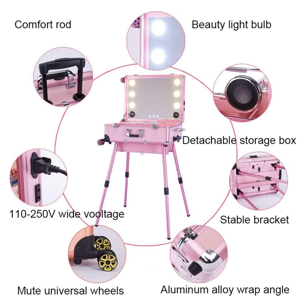 Trolley Makeup Case With Full Screen LED Mirror and Adjustable Legs Heavy Duty Folding Makeup Artist Director Chair