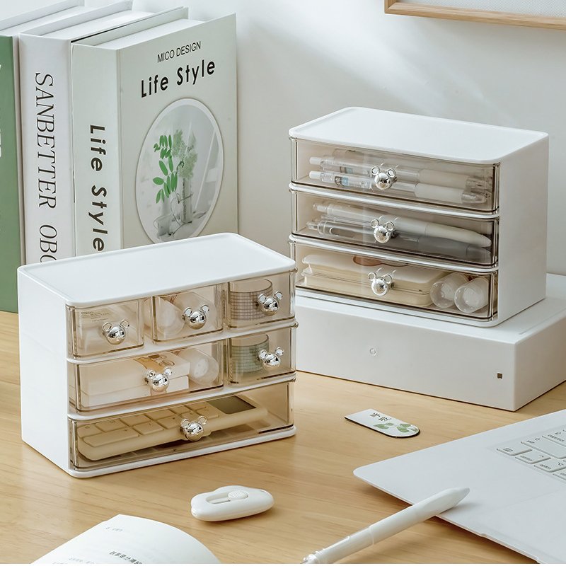 Multi-layer desktop stationery storage box drawer type desk overhand account pen holder storage rack plastic drawer storage box