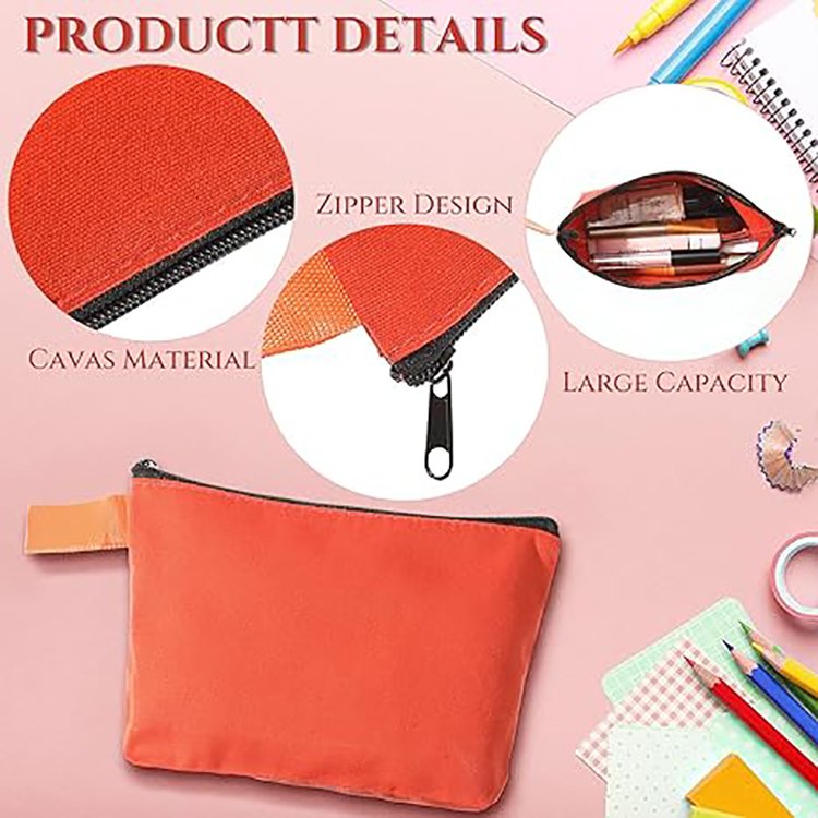 Hot Sale Plain Blank Canvas Bags Custom Printing Logo Large Capacity Pencil Case Organized Storage Stationery Pouch