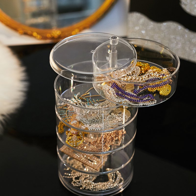New Round Rotating Four Layers Round Jewelry Box Convenient Organizer Jewelry Storage Box