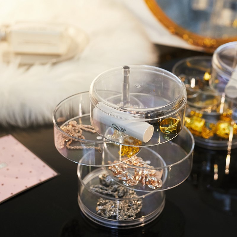 New Round Rotating Four Layers Round Jewelry Box Convenient Organizer Jewelry Storage Box