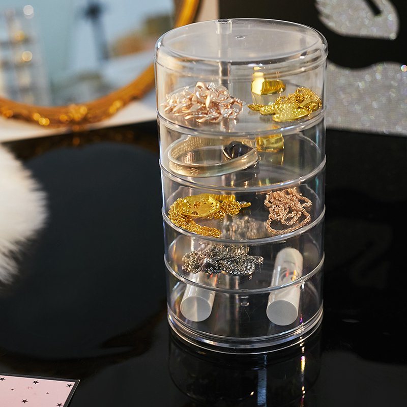 New Round Rotating Four Layers Round Jewelry Box Convenient Organizer Jewelry Storage Box