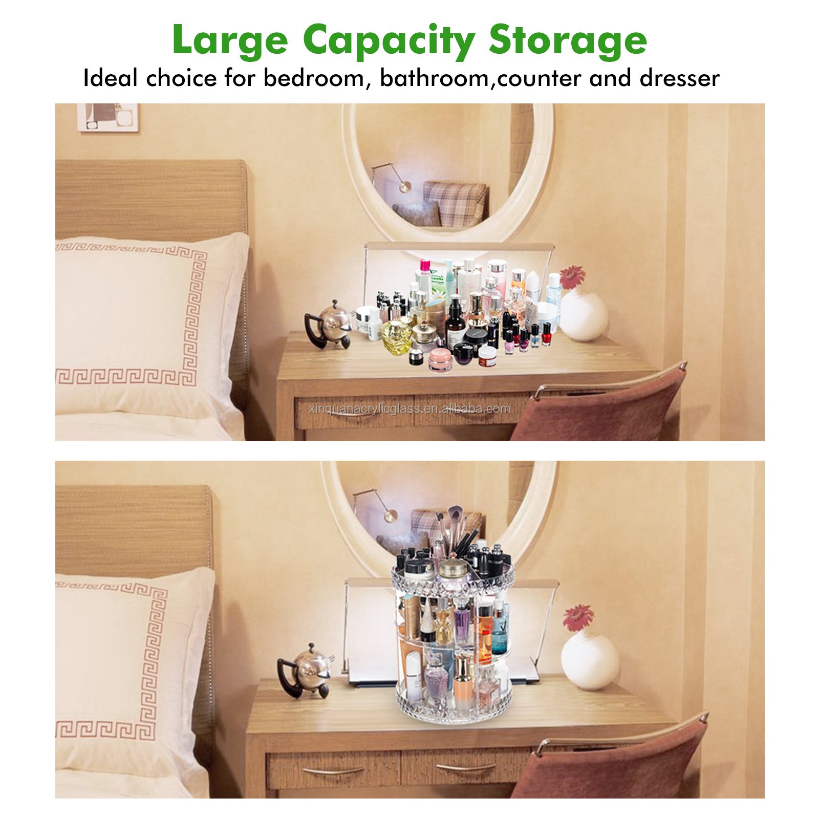 Customized Transparent Acrylic Cosmetic Storage Box 360 Rotating Makeup Organizer Cosmetic Storage Box