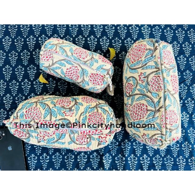 Makeup Accessories Travel Pouches Quilted Cosmetic Organizer Handmade Block Printed Toiletry pouch Cosmetic organizer
