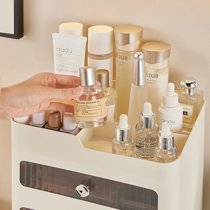 China Manufacturer Plastic Desktop Transparent Makeup Display Box Drawer Organizer Cosmetic Storage Box